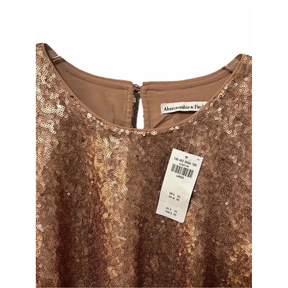Abercrombie & Fitch Gold Sequin Ruched Puff Sleeve Top Size L NWT